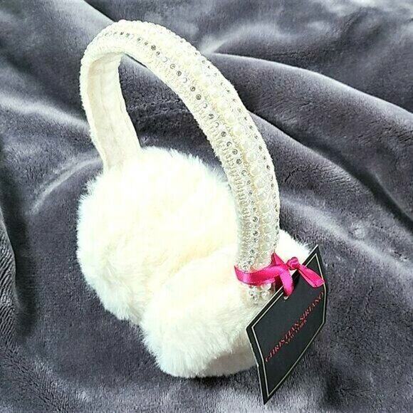 New! CHRISTIAN SIRIANO Pearl Embellished Band Faux Fur Earmuffs - Picture 1 of 4